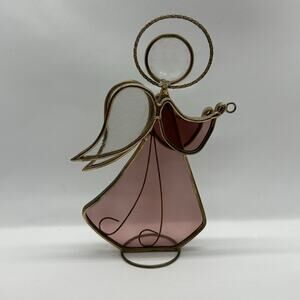 Stained Glass Angel Pink Vintage Handcrafted Stained Glass Halo Decor Suncatcher